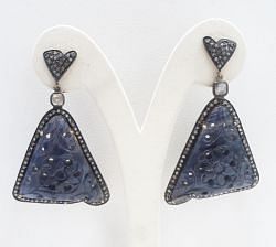  925 Sterling Silver Diamond Earring With  Natural  sapphire Stone  - J-2052