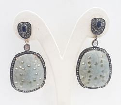  925 Sterling Silver Diamond Earring With Natural sapphire, Kyanite Stone  and Natural Diamonds   - J-2053