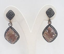  925 Sterling Silver Diamond Earring With Gold, Black Rhodium  - J-2054
