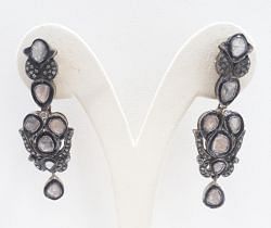  925 Sterling Silver Diamond Earring  Studded With  Polki Diamond    - J-2055
