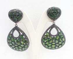  925 Sterling Silver Diamond Earring With Natural Emerald  Stone   - J-2056