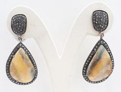  925 Sterling Silver Diamond Earring - Natural sapphire  Stone   - J-2062