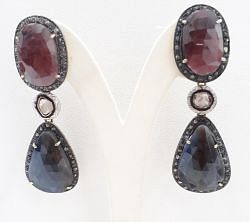  925 Sterling Silver Diamond Earring With Natural Multi sapphire Stone  - J-2067