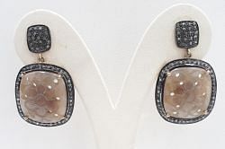 925 Sterling Silver Diamond Earring With  Natural sapphire Stone   - J-2071