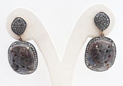  925 Sterling Silver Diamond Earring  in Natural sapphire Stone   - J-2072