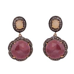  925 Sterling Silver Diamond Earring With Natural Multi sapphire Stone   - J-2077