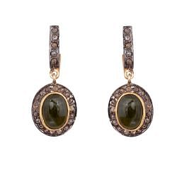  925 Sterling Silver Diamond Earring in Natural Green Tourmaline  Stone  - J-2081