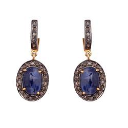  925 Sterling Silver Diamond Earring  Studded With Natural Blue Sapphire  Stone  - J-2082