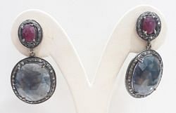  925 Sterling Silver Diamond Earring In Natural Multi sapphire Stone - J-2102