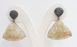  925 Sterling Silver Diamond Earring Studded With Natural Yellow sapphire Stone - J-2104