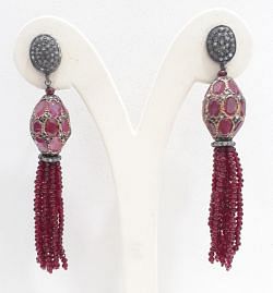  925 Sterling Silver Diamond Earring With Natural Ruby Stone -  J-2108