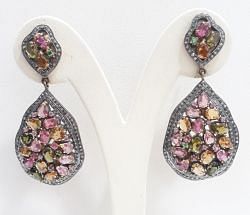  925 Sterling Silver Diamond Earring Studded With  Natural Multi sapphire Stone - J-2114