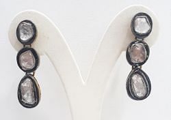  925 Sterling Silver Diamond Earring Studded With Polki  Diamonds - J-2119
