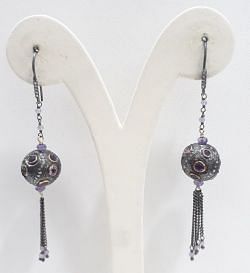  925 Sterling Silver Diamond Earring In  Rose Cut Diamonds And Natural Amethyst Stone - J-2120