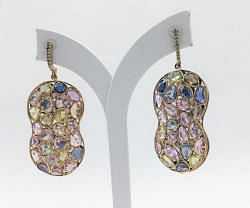  925 Sterling Silver Diamond Earring With Sapphire Stone In Rose Gold Plating - J-2141