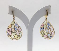  925 Sterling Silver Diamond Earring With Natural Multi sapphire Stone -  J-2149