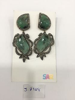  925 Sterling Silver Diamond Earring In Emerald Stone - J-2168