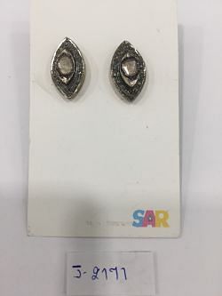  925 Sterling Silver Diamond Earring In Gold &  Black Rhodium Plating - J-2171