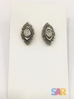  925 Sterling Silver Diamond Earring With Polki Diamond    - J-2189