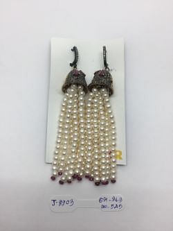  925 Sterling Silver Diamond Earring With Black Rhodium Plating   - J-2203