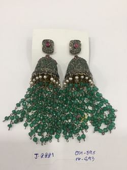  925 Sterling Silver Diamond Earring With Ruby, And Green Onyx, Pear Stone  - J-2221