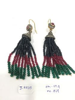  925 Sterling Silver Diamond Earring With Rose Cut Diamond, And Emerald, Ruby, Sapphire    - J-2235