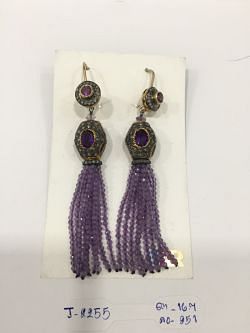  925 Sterling Silver Diamond Earring Studded With Rose Cut Diamond, And Amethyst  Stone    - J-2255