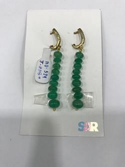  925 Sterling Silver Diamond Earring - Rose Cut Diamond, And  Emerald Stone     - J-2380