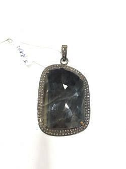 925 Sterling Silver Diamond Pendant With Rose Cut Diamond, Sapphire - J-2431 