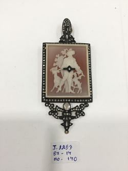 Victorian Jewelry, Silver Diamond Pendant With Rose Cut Diamond, And Agate Stone Studded In 925 Sterling Silver, Gold/Black Rhodium Plating. J-2453