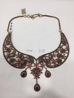 925 Sterling Silver Diamond Necklace Studded With Rose Cut Diamond, Ruby - J-2502