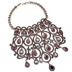 925 Sterling Silver Diamond Necklace - Ruby, Kyanite , J-2508
