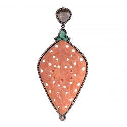925 Sterling Silver Diamond Pendant With Antique, Sapphire  -   J-309