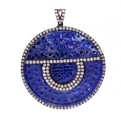 925 Sterling Silver Diamond Pendant Studded With Antique, Lapis - J-361 