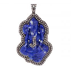 925 Sterling Silver Diamond Pendant in Antique Victorian and Lapis - J-364 
