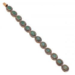  925 Sterling Silver Diamond Bracelet With Emerald Stone - J-423