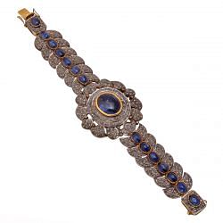 925 Sterling Silver  Diamond Bracelet With Blue Sapphire -  J-445