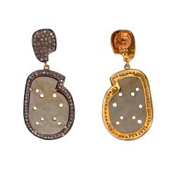 Victorian Jewelry, Silver Diamond Earring With Rose Cut Diamond And Sapphire Stone Studded In 925 Sterling Silver Gold Plating. J-178