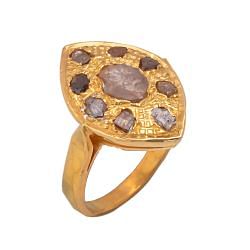 925 Sterling Silver Diamond Ring With Gold Plating - j-182
