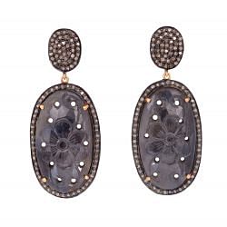 Victorian Jewelry, Silver Diamond Earring With Rose Cut Diamond And Blue Sapphire Stone Studded In 925 Sterling Silver Gold Plating. J-250