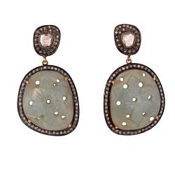 Victorian Jewelry, Silver Diamond Earring Polki Diamond And Sapphire Stone Studded In 925 Sterling Silver Gold Plating. J-25