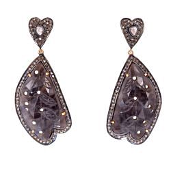 Victorian Jewelry, Silver Diamond Earring With Rose Cut Diamond And Sapphire Stone In 925 Sterling Silver Gold Plating. J-272