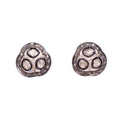 Victorian Jewelry, Silver Diamond Earring With Rose Cut Diamond And Polki Diamond In 925 Sterling Silver Gold Plating. J-292