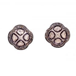 Victorian Jewelry, Silver Diamond Earring With Rose Cut Diamond And Polki Diamond Studded In 925 Sterling Silver, Gold Plating/Black Rhodium Plating. j-295