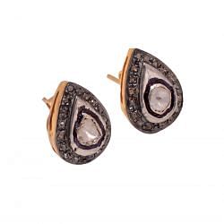 Victorian Jewelry, Silver Diamond Earring With Rose Cut Diamond And Polki Diamond  Stone Studded In 925 Sterling Silver Gold, Black Rhodium Plating. J-303