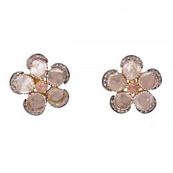Victorian Jewelry, Silver Diamond Earring With Rose Cut Diamond And Sapphire Studded In 925 Sterling Silver Gold Plating. J-488