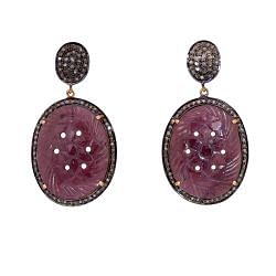 Victorian Jewelry, Silver Diamond Earring With Rose Cut Diamonds And Sapphire Stone Studded In 925 Sterling Silver Gold Plating. J-3