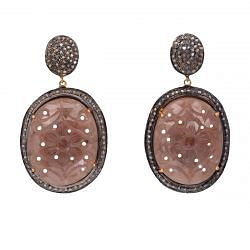 Victorian Jewelry, Silver Diamond Earring With Rose Cut Diamond And Sapphire Stone Studded In 925 Sterling Silver Gold Plating. J-509