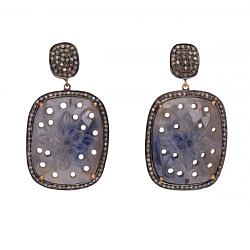 Victorian Jewelry, Silver Diamond Earring With Rose Cut Diamond And  Sapphire Stone Studded In 925 Sterling Silver Gold Plating. J-511