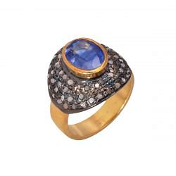 925 Sterling Silver Diamond Ring Studded With Rose Cut Diamond And Kyanite -  J-532